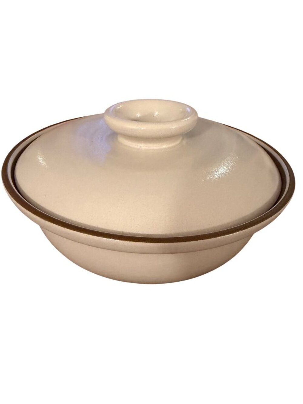 Heath Ceramics Medium Covered Serving Dish Brown Rim Cream Handmade USA